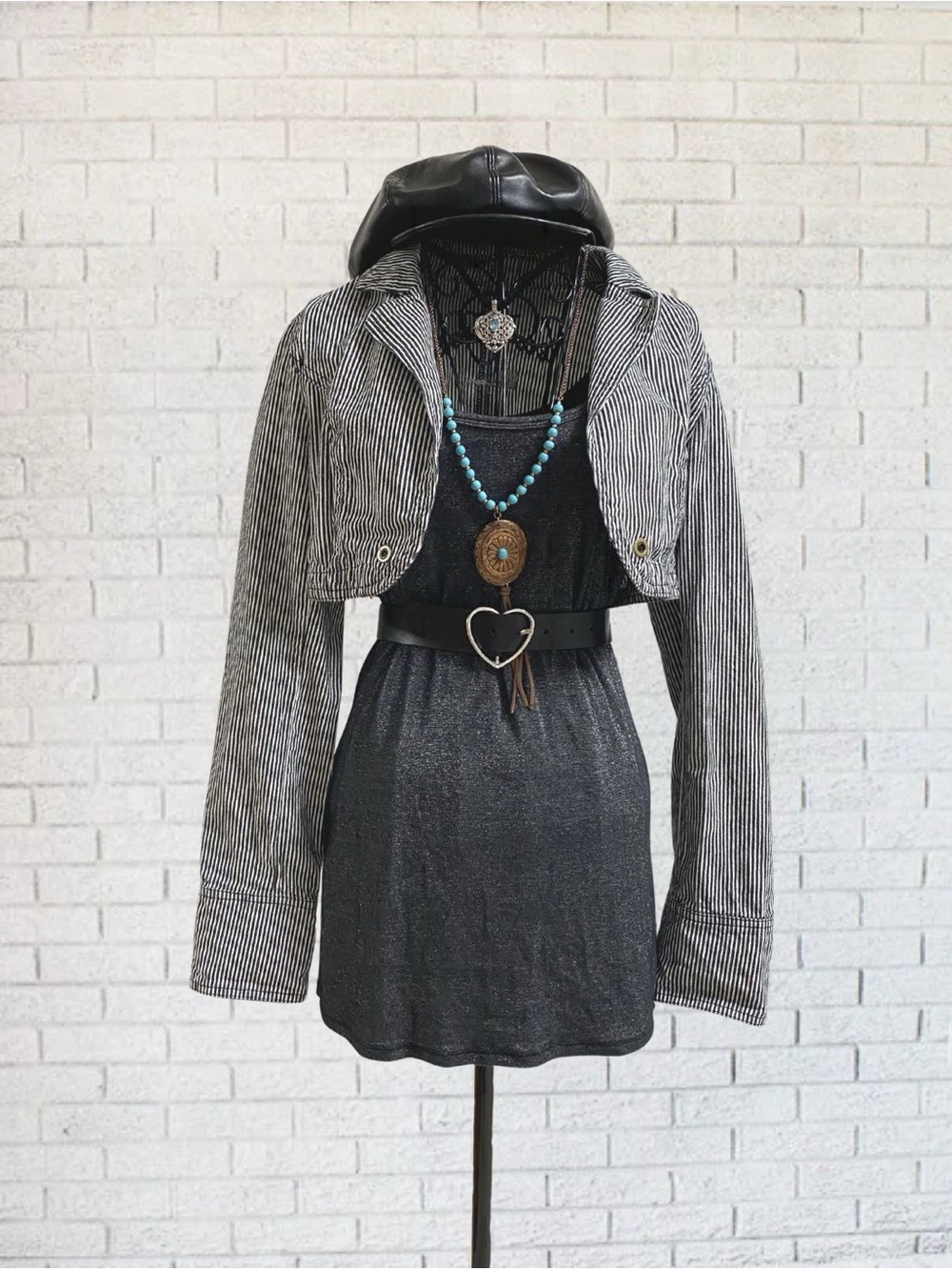 Grunge Boho Bohemian Extra Large Gray Black Sparkle Tank Top Shirt Dress Punk